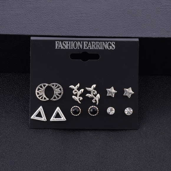 **SIOBHAN* 12-Pc Silver Stud Fashion Earring Set - Picture 1 of 8